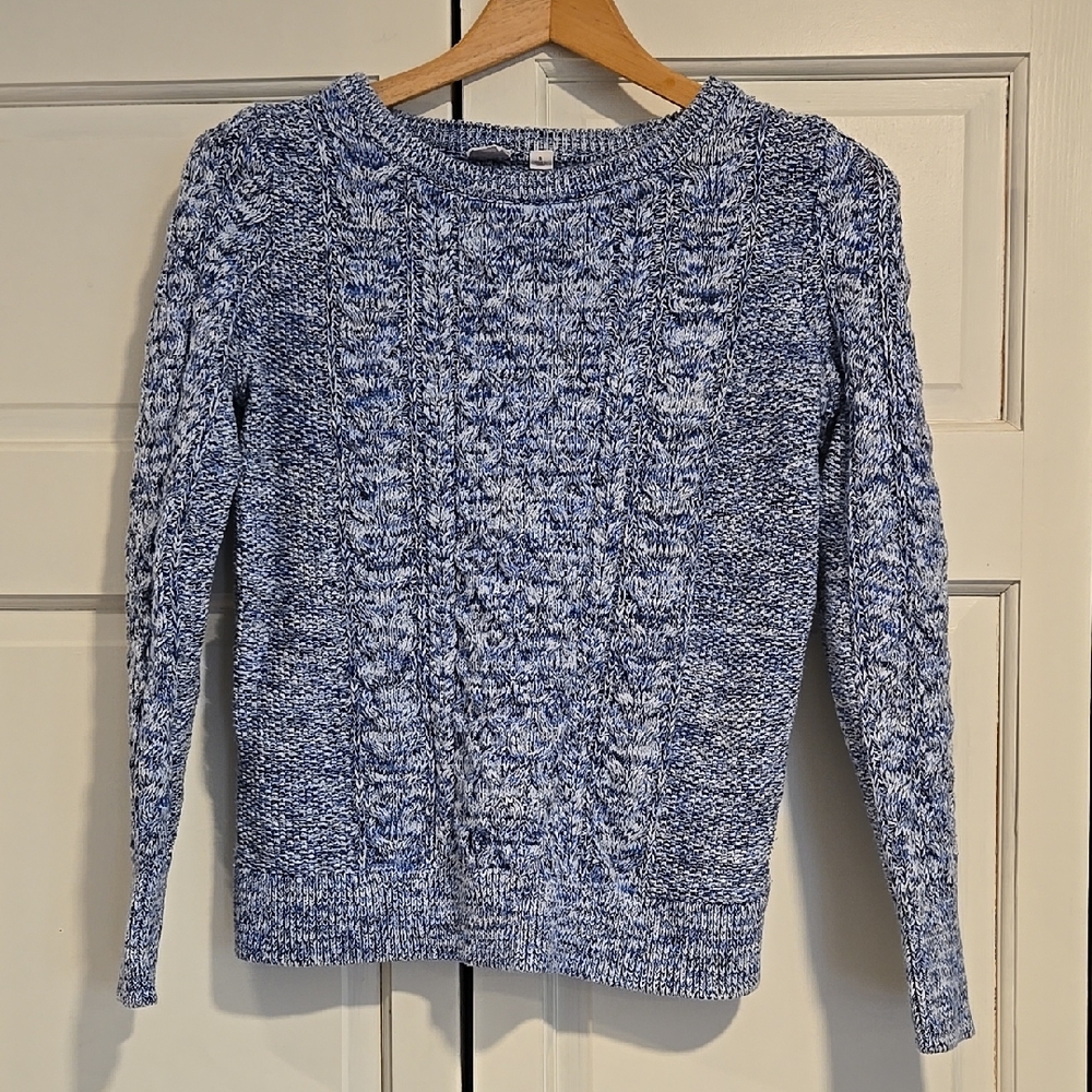 GAP Blue & White Marled Cable Crewneck Sweater 100% Cotton